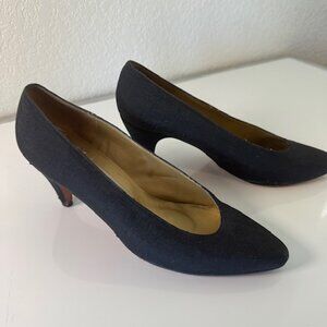 VINTAGE EVAN-PICONE (HAND MADE IN SPAIN) NAVY SOFT FABRIC HIGHHEEL PUMP Size 7.5